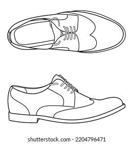 Vector hand drawing illustration with men brogue fashion shoes.Doodle illustration