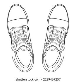 Vector hand drawing illustration with men fashion oxford boots,  top view. Ouline doodle illustration