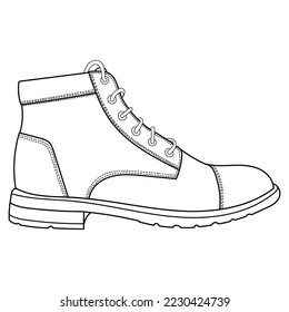 Vector hand drawing illustration with men fashion oxford boots, top view. Ouline doodle illustration	
