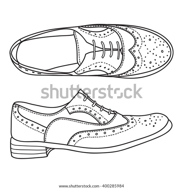 Vector hand drawing illustration with men\
fashion shoes.Doodle\
illustration