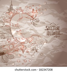 Vector hand drawing illustration of night with moon 