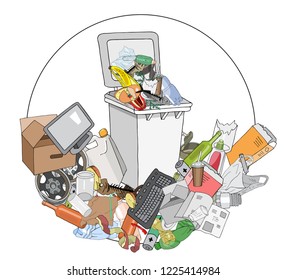 Vector hand drawing illustration of Trash can isolated on white background. Concept of Recycles Day and ecology