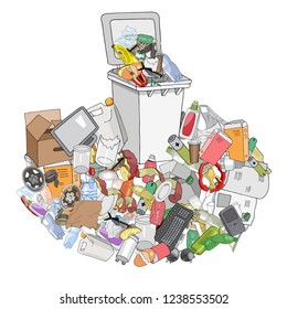 Vector hand drawing illustration of Trash can. Concept of Recycles Day and ecology