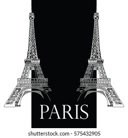Vector hand drawing illustration with two black and white Eiffel towers