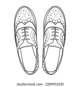 Vector hand drawing illustration with unisex brogue fashion shoes, top view. Doodle illustration