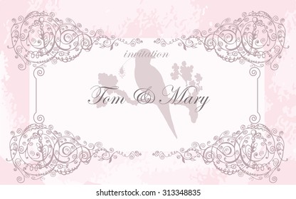 vector hand drawing invitation card with laces and bird for wedding and scrapbooking design