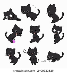 Vector hand drawing  kawaii Kitty clip art minimal style . Various gestures and expressions collection for kids