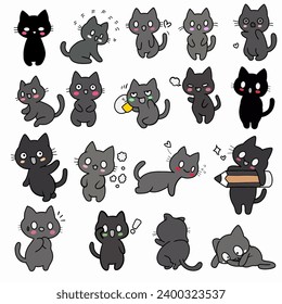 Vector hand drawing  kawaii Kitty clip art minimal style . Various gestures and expressions collection for kids