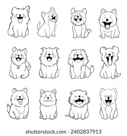 Vector hand drawing  kawaii puppy clip art minimal style . Various gestures and expressions collection for kids , Line art