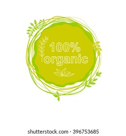 Vector hand drawing label for organic product. Sunny summer splash, sketch elements. Natural food logo element. Sketch food and drink sticker. Farm offer.