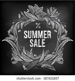 Vector hand drawing label for sales activity. Sketch drawing text. Summer sale illustration.