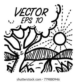 Vector hand drawing landscape black line doodle background
