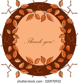 Vector hand drawing leaves or  floral frame on brown circle  background - for scrapbooking, Save the date card, postcard, flyer or wedding invitation