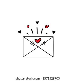 Vector hand drawing letter with hearts on white background 