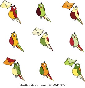 vector hand drawing little post  birds  for  e-mail design