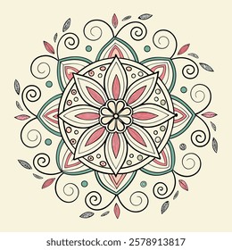 Vector Hand drawing Mandala design, Mandala pattern colored background.