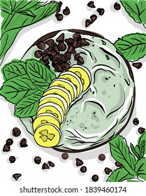 Vector Hand drawing matcha smoothie on white background