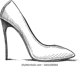 Vector hand drawing modern fashion high heels shoes sketch for banner advertising or promo, template for ad, online shopping or sales, clip art.