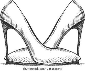 Vector hand drawing modern fashion high heels shoes sketch for banner advertising or promo, template for ad, online shopping or sales, clip art.