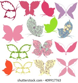 vector hand drawing multicolor butterfly's with  silhouette for floral, wedding and scrapbooking design