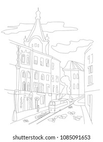 Vector hand drawing of an old sity street.