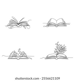 Vector Hand Drawing of Open Book Set