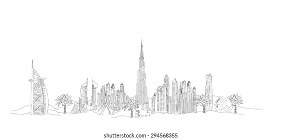 vector hand drawing panoramic dubai