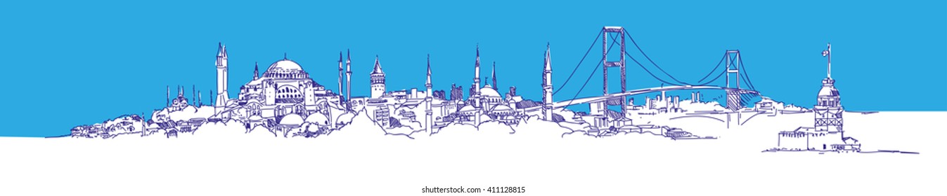 vector hand drawing panoramic ISTANBUL city view