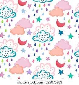 Seamless Grey Clouds Moons Pattern Vector Stock Vector (Royalty Free ...