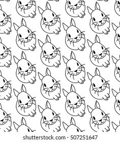 Vector hand drawing pattern with rabbits silhouette.