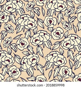 Vector hand drawing pen brush stroke outline simple flower illustration seamless repeat pattern home decor print fashion fabric and textile 