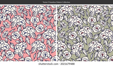 Vector hand drawing pen brush stroke outline simple flower illustration seamless repeat pattern home decor print fashion fabric and textile 