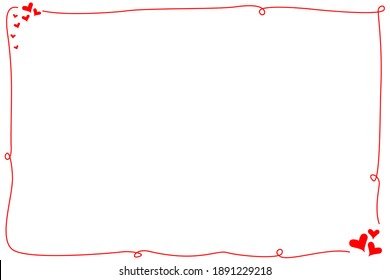 Vector - Hand drawing. Red line border with mix mini red hearts on white background. Rectangle frame. Can be use for label. Copy space.