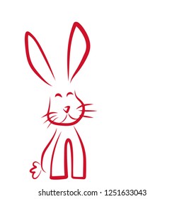 Vector, hand drawing of a red rabbit