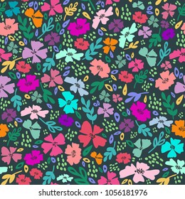 Vector hand drawing romantic flowers seamless pattern background. Spring floral template.