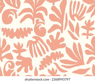 Vector hand drawing seamless pattern with tropical leave elements isolated on off white background