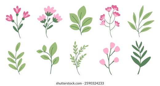 vector hand drawing of a set of colorful flowers in doodle style
