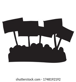 
vector hand drawing. silhouette of a crowd of people with posters, rally, demonstration, picket. struggle for the rights of blacks, women, LGBT people. black lives matter