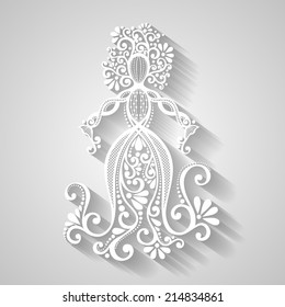 Vector Hand Drawing Silhouette of Floral Goddess. Patterned Design