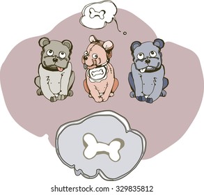 vector hand drawing sketch of funny dogs for pet shop, animal design on pink background 