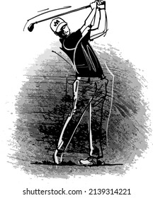 the vector hand drawing sketch of the golfer in action