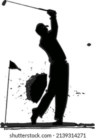 the vector hand drawing sketch of the golfer in action