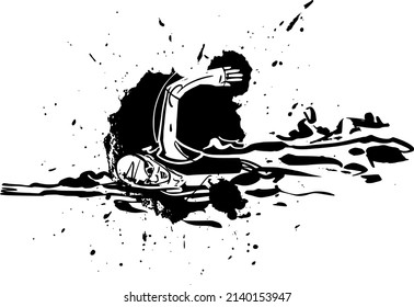 die Vektorhandzeichnung des Schwimmmanns im Wasser