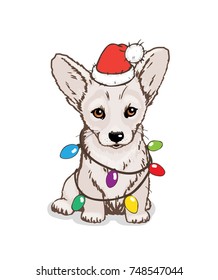 Vector hand drawing sketch of the welsh corgi dog in clothes
