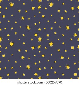 Vector Hand Drawing Of Stars, Seamless Pattern Background