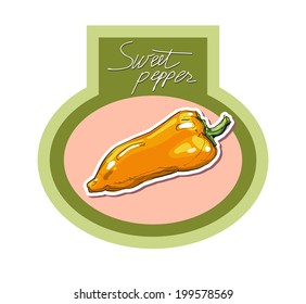 Vector hand drawing sweet yellow peppers vector illustration label pepper