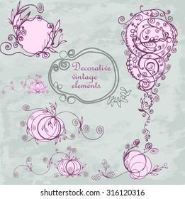 vector hand drawing vintage decorative floral elements for invitation cards, wedding, scrapbooking design