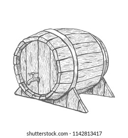 Vector hand drawing wood barrel in white background. Illustration EPS