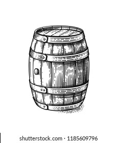 Vector Hand Drawing Wood Barrel In White Background