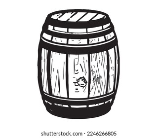 Vector hand drawing wood barrel in white background.